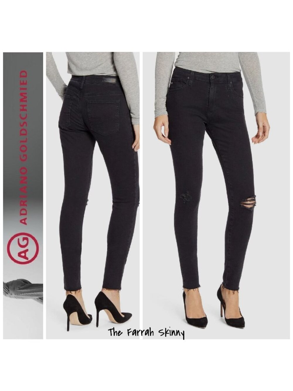 AG Adriano Goldschmied Black Skinny Distressed Stretch Jeans Women's Size 27 New